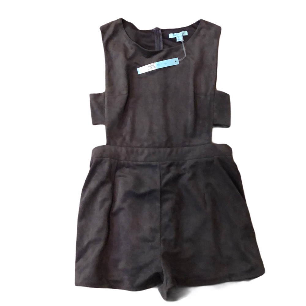 Gray open sides romper- faux suede